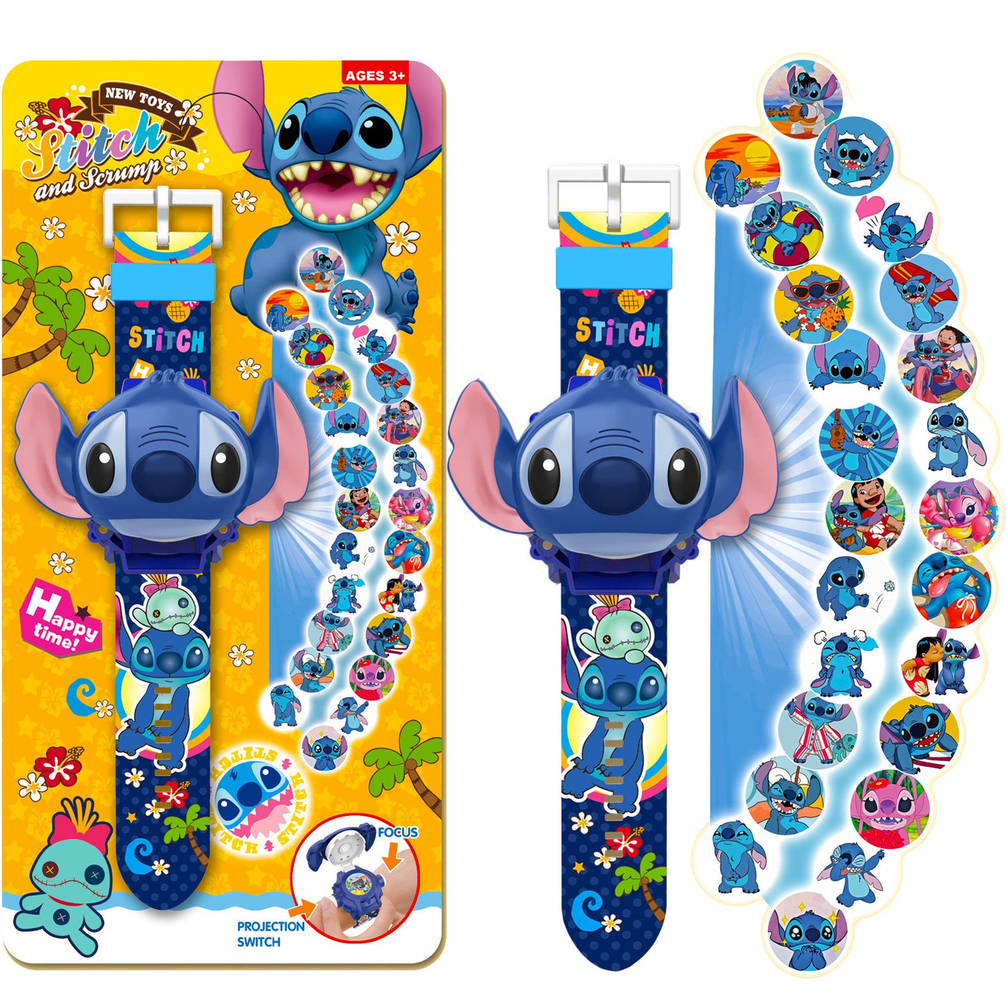 Superhero Robert Watch with 24 Super Projection Cartoon Hero Figurines Princess, Electronic Watch for Boys Girls Projector 3D (Stitch)