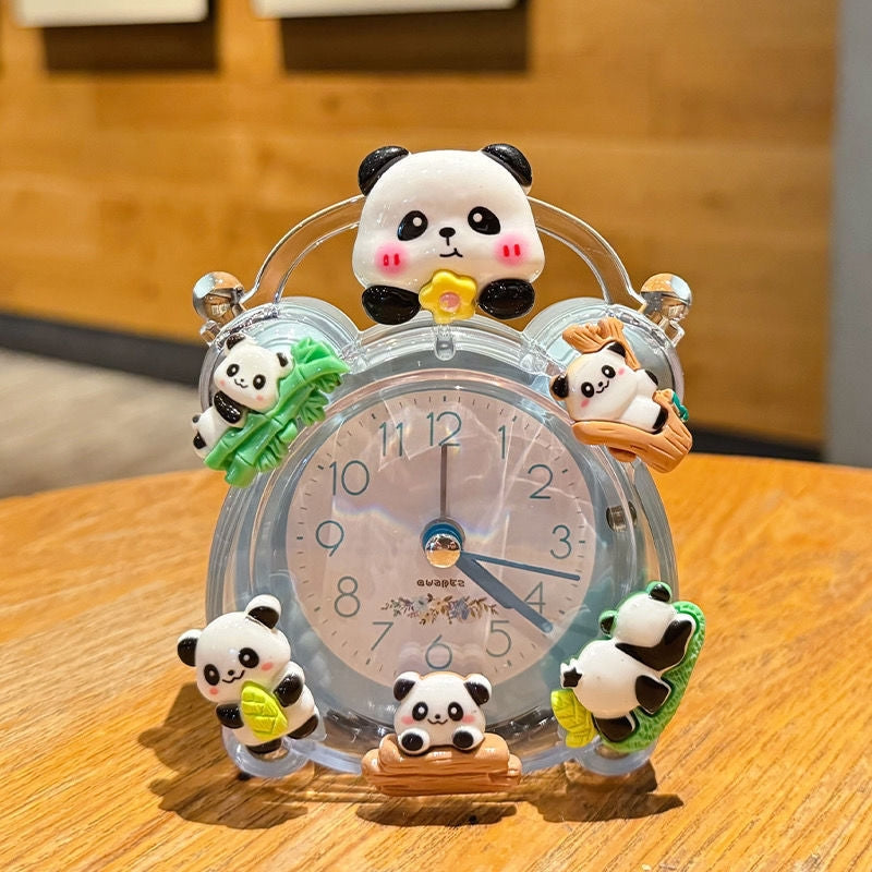 Capybara Panda Alarm Clocks Non-Ticking Kids Silent Bedside Alarm Clock, Loud Double Bell Clock With Backlight,Suitable For School Gift (Panda)