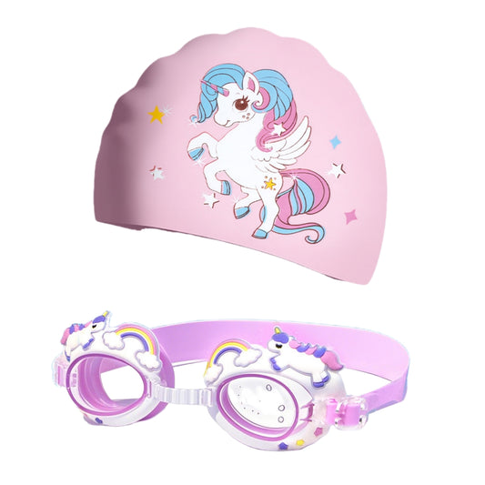 Kids Swimming Goggles Safe Soft Silicone Cap Hat Anti-Fog Waterproof No Leaking Crystal Clear Swim Goggles Spider for Kids Children and Teens Age 3-15 (Unicorn)