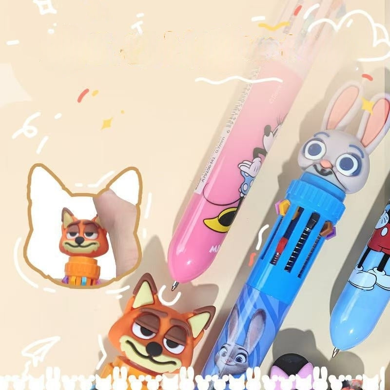 Multicolor teddy bear Pens 0.5mm 10-in-1 Retractable Ballpoint Pens 10 Colors Transparent Barrel Ballpoint Pen for Office Supplies and kids school（Mickey）