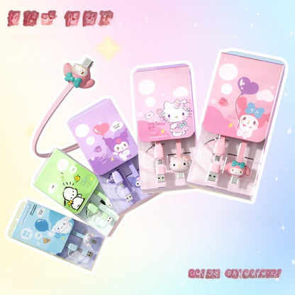 Cute Kitty Cartoon Charging Cable - Pink 2-in-1 Multi-Connector USB-C to USB-C/-C to C 3A USB Cable for Fast Charging, 1m Transfer Cable, USB-A Adaptor Included, Fast Charger Compatible