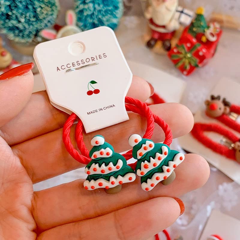 8PCS New Year Xmas Christmas Tree Santa Reindeer Snowman Bobbles Hair Clips Girls kids Gift Set Hair Accessories Snaps Barrettes