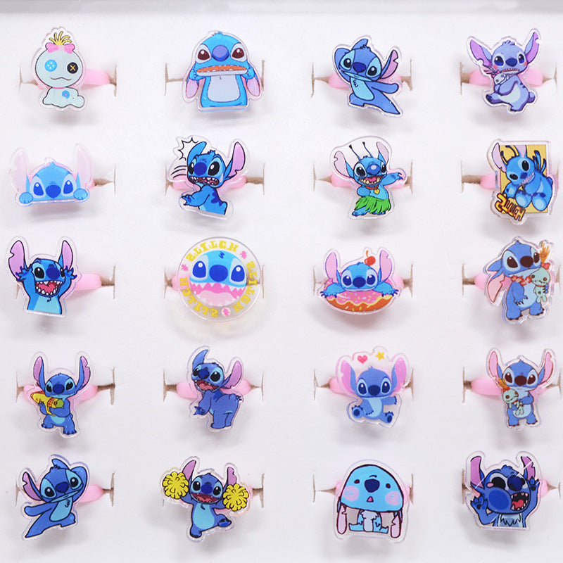 20Pcs Adjustable Princess pink Jewelry Girl Kids elsa Cartoon Plastic Rings Gift Set with Heart Shape Box