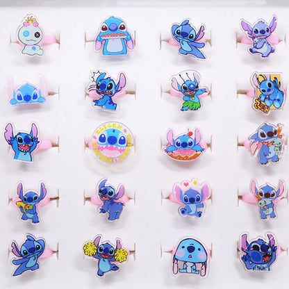 20Pcs Adjustable Princess pink Jewelry Girl Kids elsa Cartoon Plastic Rings Gift Set with Heart Shape Box