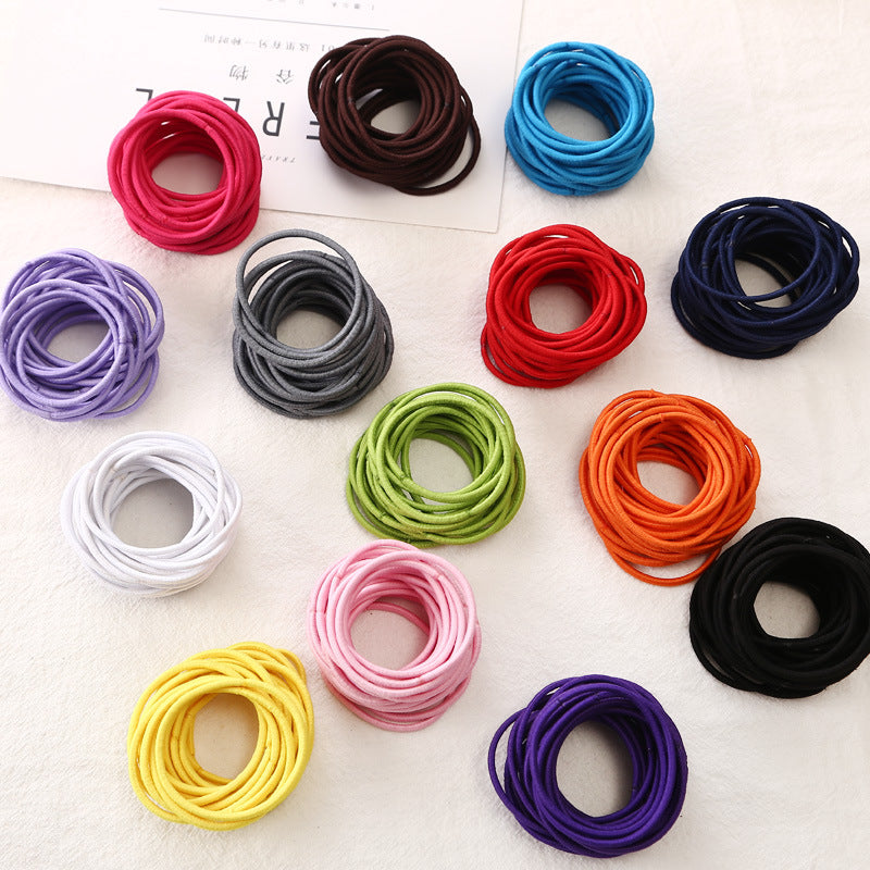 50Pcs Girls Women 2.5mm Thin School Uniform Endless Hair Elastics Bobbles Hair Ties Bands Ponios Ponytail Holders