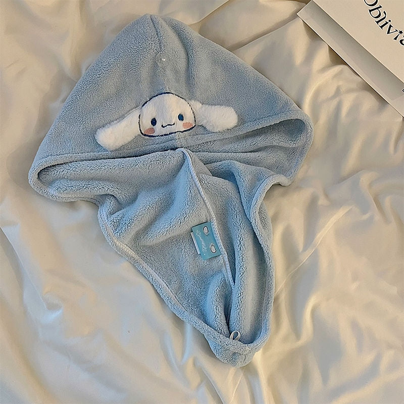 Bath Caps Coral Velvet Quick Dry Head Towel Cap Microfibre Hair Towel For Women and Girls, Absorbent Hair Drying Wrap Towel, Wet Kids Hair Dry Turban Wrap (Kuromi)