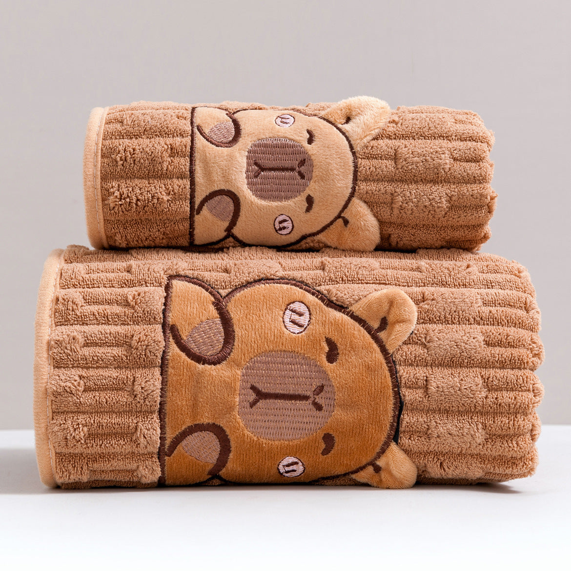 Cute Capybara Cat Bath Towels Set, Soft Super Absorbent Coral Fleece Bath Towel and Face Towel for Bathroom Hotel Gym Spa Beach (Cat)