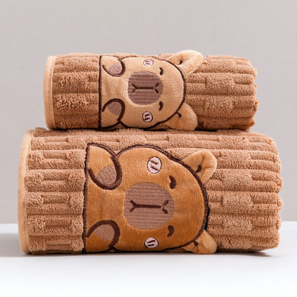 Cute Capybara Cat Bath Towels Set, Soft Super Absorbent Coral Fleece Bath Towel and Face Towel for Bathroom Hotel Gym Spa Beach (Cat)