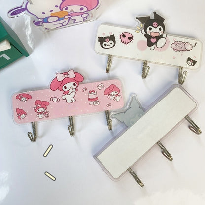 2Pcs 6 Hooks Self Adhesive Hooks Wall Hanging Plastic Creative Cute Kitty Hooks Powerful for General Door Bathroom Kitchen Use Sticky Wall Hook Waterproof