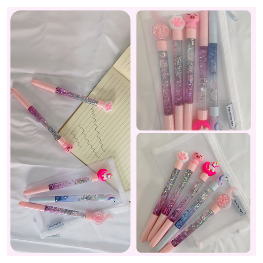 5 PCS Kids Girls Unicorn Ink Pen Rollerball Glitter Quicksand Drying Extra Fine Ballpoint Premium 0.5mm for Office School Stationery with Party bag fillers