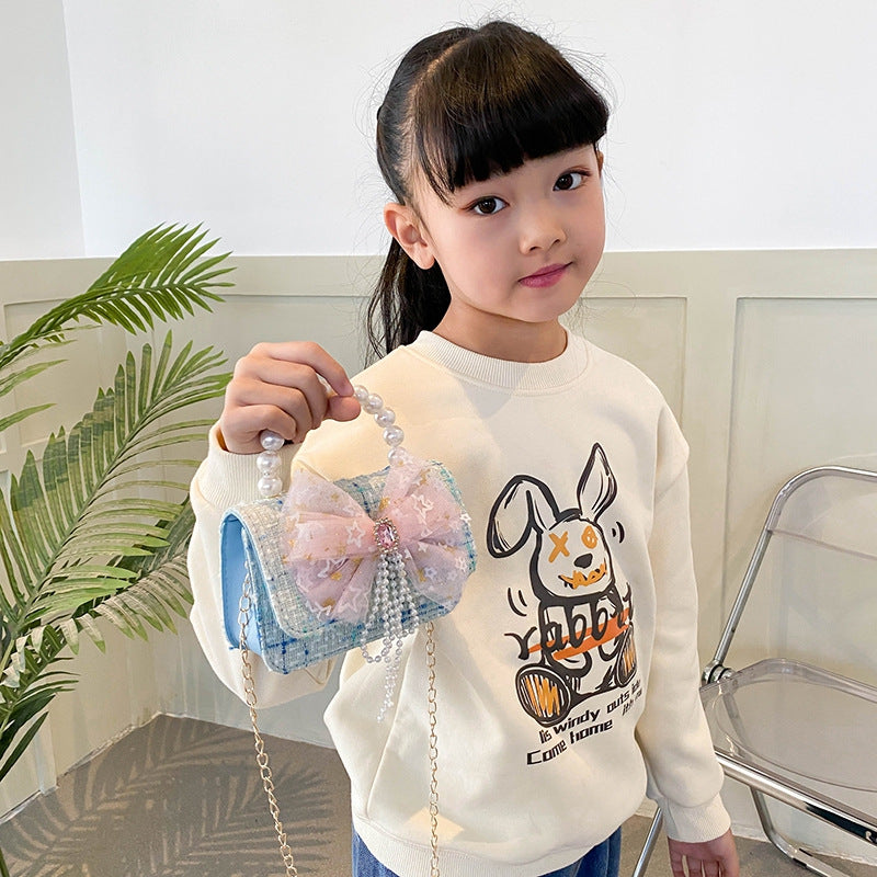 Shoulder Bag Girls Kids Children Handbags Portable Mini Coin Purse Messenger Crossbody Bag Princess Pearl Bow Mini Flip Bag Accessories Bags Gift Travel Holiday