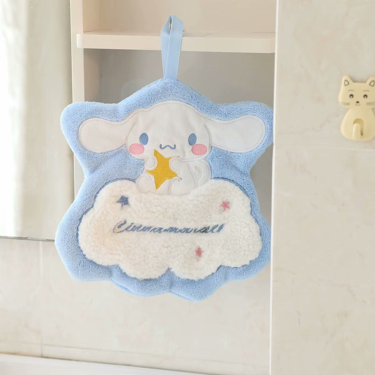 2 Pieces Set Hand Dry Towel cute Hanging Loop Fast Drying Superfine Hand Towel Hanging Hand Towels Soft Dry Hand Towel Fiber Cloth for Kitchen Bathroom (Cinnamoroll 2pcs)