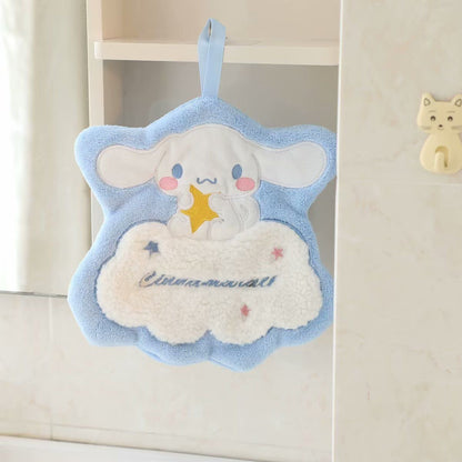 2 Pieces Set Hand Dry Towel cute Hanging Loop Fast Drying Superfine Hand Towel Hanging Hand Towels Soft Dry Hand Towel Fiber Cloth for Kitchen Bathroom (Cinnamoroll 2pcs)