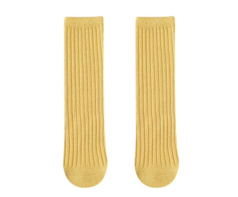 3 Pairs Back to School Kids Girls Knee High Plain School Uniform Colourful Cotton Rich Socks (Yelloow)