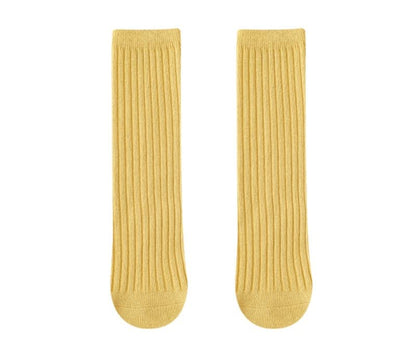 3 Pairs Back to School Kids Girls Knee High Plain School Uniform Colourful Cotton Rich Socks (Yelloow)