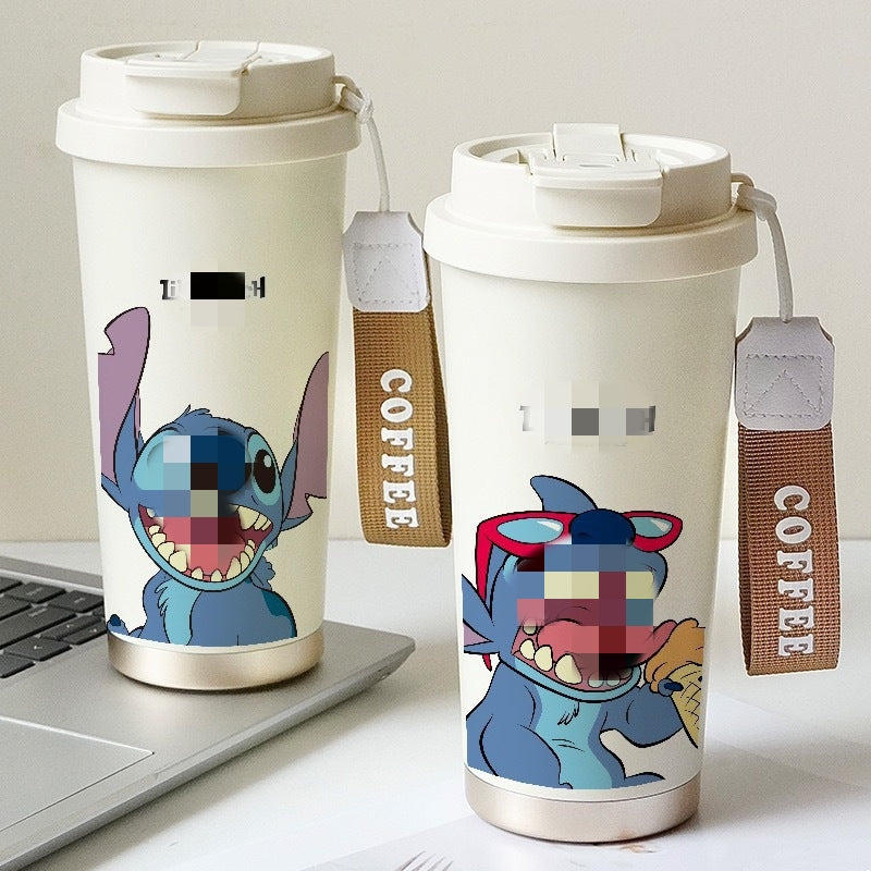 600ML Stch Travel Mugs, Insulated Coffee Cup with Leakproof Lid Reusable Water Bottle Travel Car Coffee Cup -Stainless Steel Coffee Thermal Mug for Hot and Cold and Tea