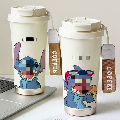 600ML Stch Travel Mugs, Insulated Coffee Cup with Leakproof Lid Reusable Water Bottle Travel Car Coffee Cup -Stainless Steel Coffee Thermal Mug for Hot and Cold and Tea