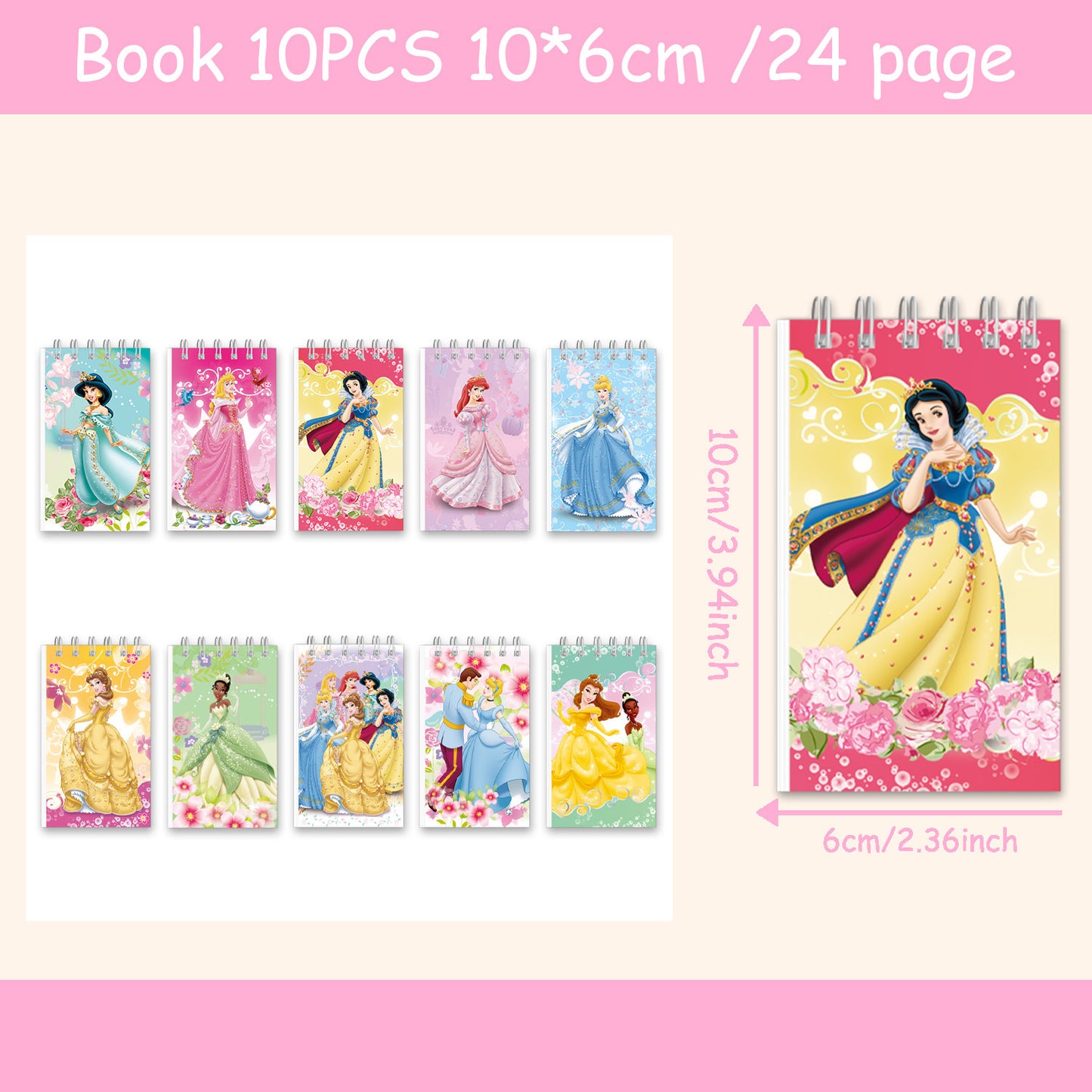 10 Pack Pocket Notebook Small Spiral 10 * 6CM Mini Notepad Princess Kids Colorful Memo Bulk Wired Lined for School Office Supplies Birthday Party Bag Fillers (Frozen)