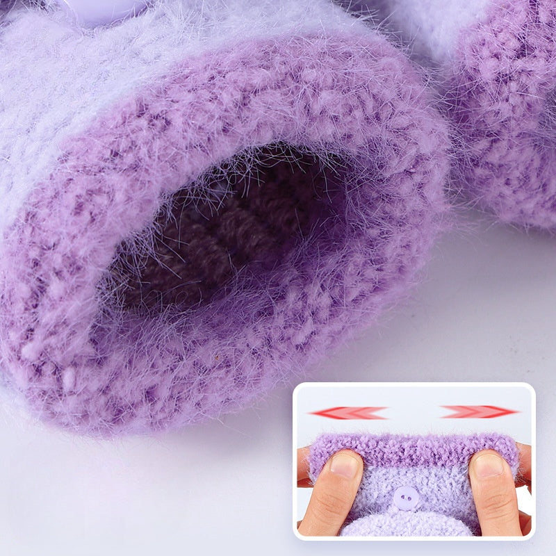 Fingerless Flap Cover Gloves Winter Knit Warm Mittens Soft Lined Fleece Thermal Outdoor Half Finger Gloves with Cover Convertible Flip Top for Kids