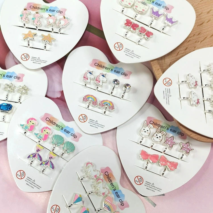 2/3 Pairs Kids Clip On Earrings, Girls Unicorn,Rainbow Butterfly, Cute Clip On Earrings Princess Jewelry,Clip-on Set for Kids Girls