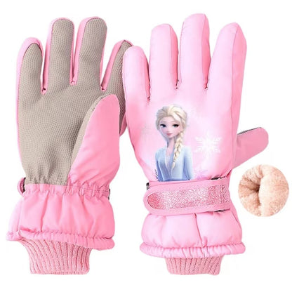 Kids Boy Girl  Waterproof Winter Snow Ski Snowboard Fleece Thermal Warm Outdoor Gloves (Blue Frozen)
