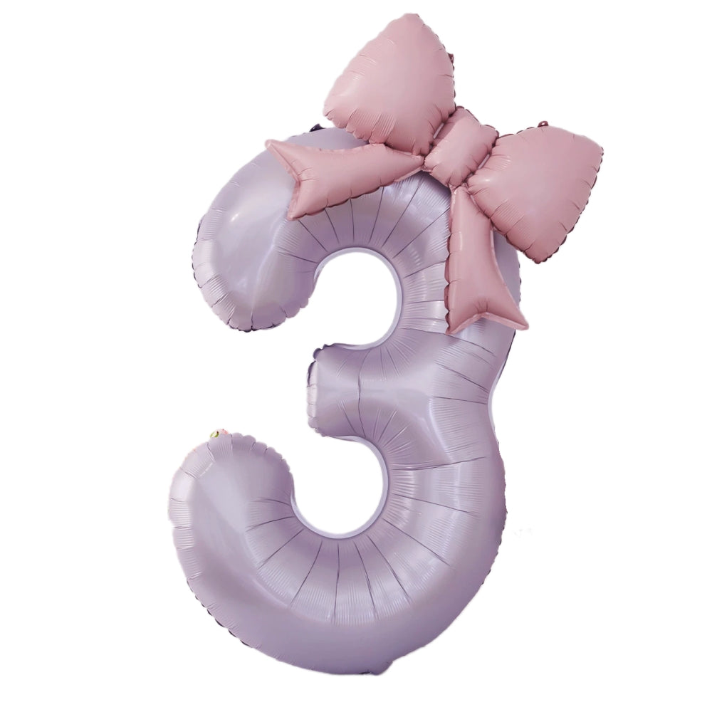 40'' Purple Number with Bow Balloon, Self Inflating Foil Light Pink Set 0-9, Pastel Pink Helium Balloon for Girls Birthday Party Decorations Anniversary Supplies (Purple, Number 9)
