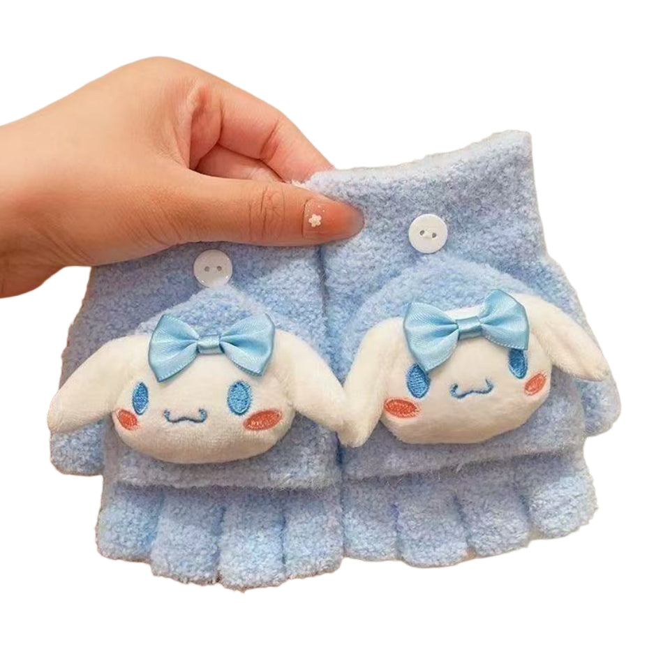 Fingerless Flap Cover Gloves Winter Knit Warm Mittens Soft Lined Fleece Thermal Outdoor Half Finger Gloves with Cover Convertible Flip Top for Kids