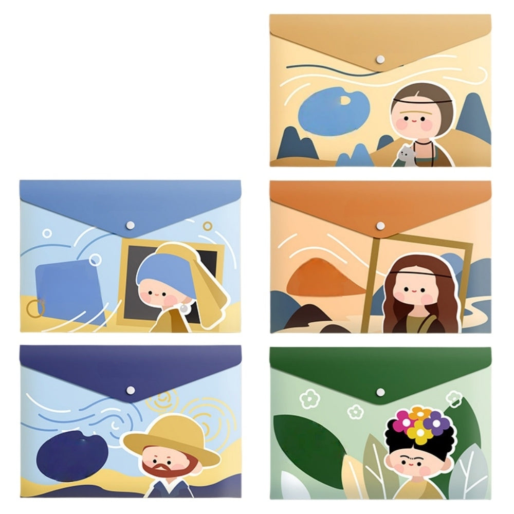 5PCS Plastic Wallets A4, 5 different designs Plastic Folders Popper Folder with Snap Closure, Lightweight Wallets for Document Office School Organization for Kids Adults (People)