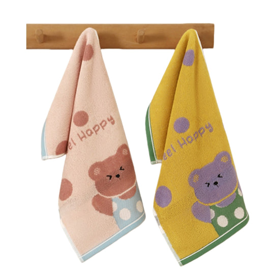 2PCS Children's Facial Towel, Kids Washcloth Towels, Cotton Kids Face Towels, Cute Kitty dog Hand Towel Set, Children Wash Cloths for Hand Face Shower, 33x 73 CM (Bear)