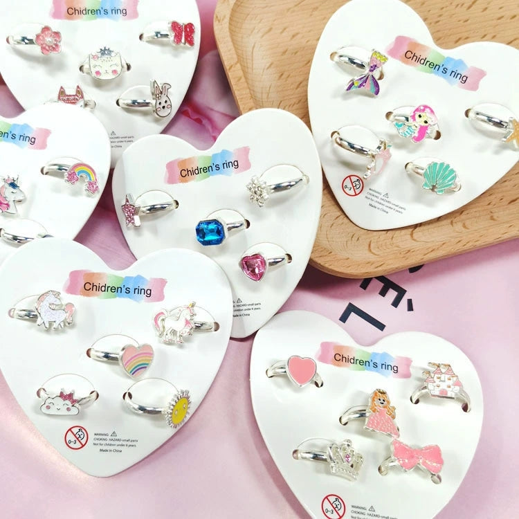 5pcs Adjustable Girls Rings Set Toys, Unicorn Finger Rings Princess Mermaid Rainbow Dress up for Children Kids Little Girls