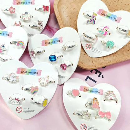 5pcs Adjustable Girls Rings Set Toys, Unicorn Finger Rings Princess Mermaid Rainbow Dress up for Children Kids Little Girls