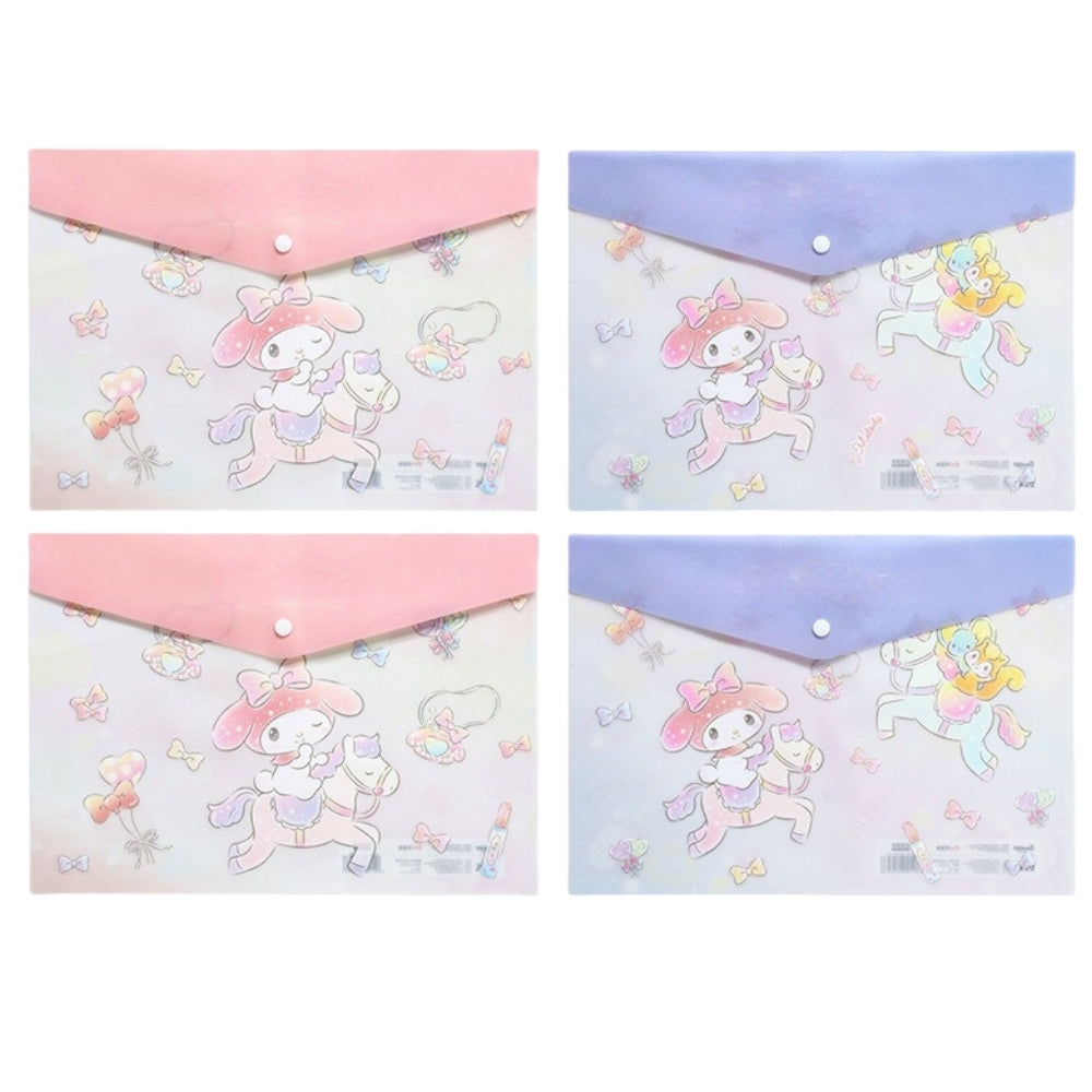 4PCS Plastic Wallets A4, 4 Different Designs Plastic Folders Popper Folder with Snap Closure, Lightweight Wallets for Document Office School for Kids Adults (Hello Kitty 4pcs, A4)