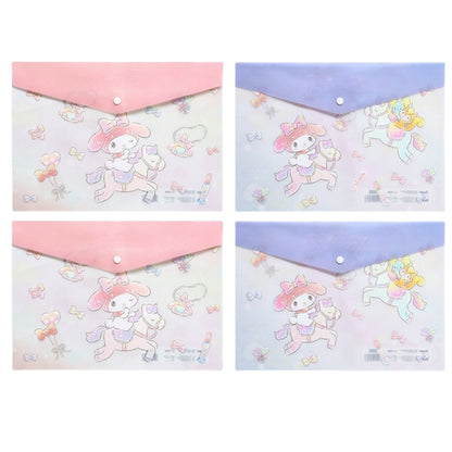 4PCS Plastic Wallets A4, 4 Different Designs Plastic Folders Popper Folder with Snap Closure, Lightweight Wallets for Document Office School for Kids Adults (My Melody 4pcs, A4)