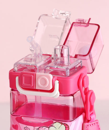 Water Bottle Reusable Kids 510ml PP with Two Lids Leak Proof with straw Lid BPA Free Drinking bottle (Kuromi)