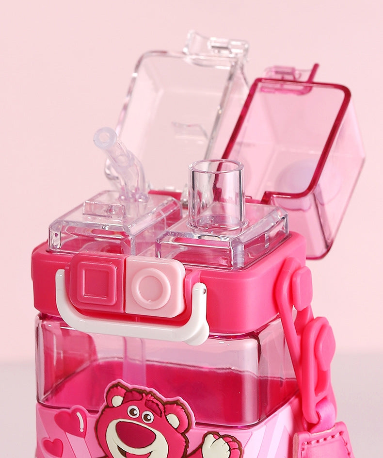 Water Bottle Reusable Kids 520ml PP with Two Lids Leak Proof with straw Lid BPA Free Drinking