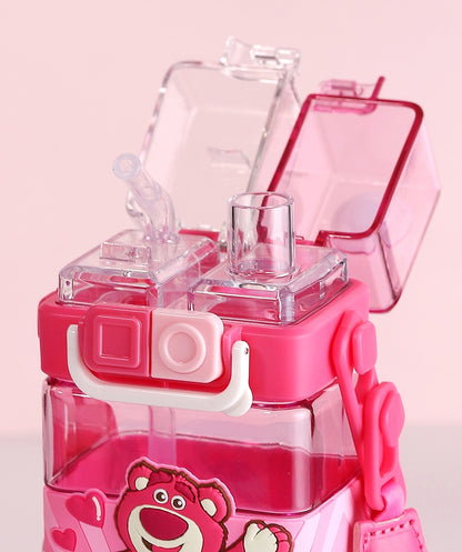 Water Bottle Reusable Kids 520ml PP with Two Lids Leak Proof with straw Lid BPA Free Drinking