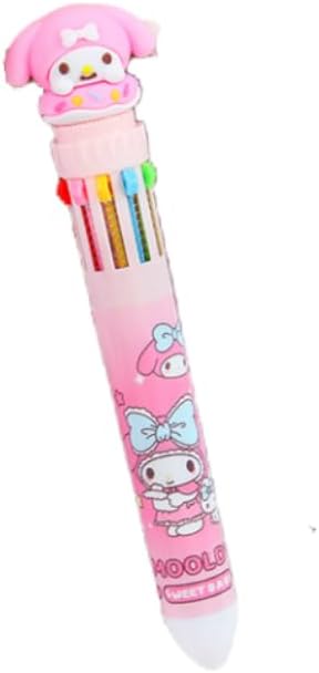 Multicolor teddy bear Pens 0.5mm 10-in-1 Retractable Ballpoint Pens 10 Colors Transparent Barrel Ballpoint Pen for Office Supplies and kids school (Cinnamoroll)