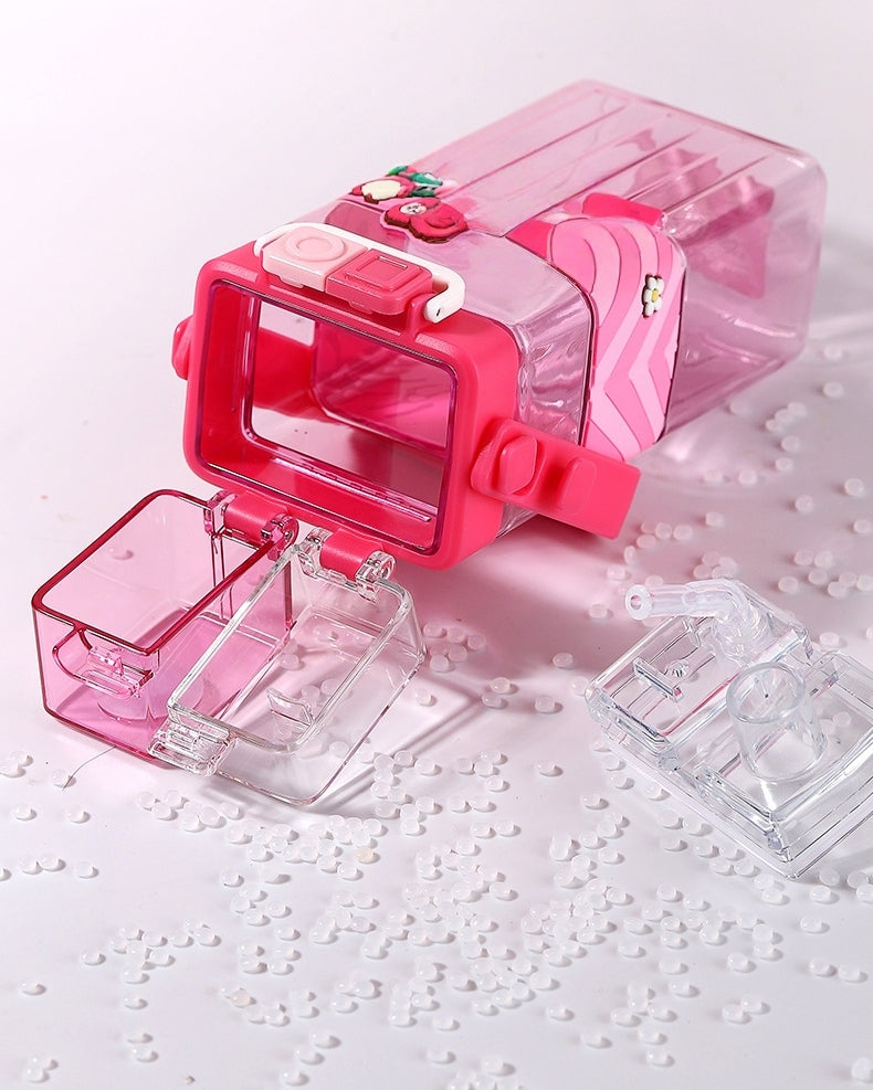 Water Bottle Reusable Kids 510ml PP with Two Lids Leak Proof with straw Lid BPA Free Drinking bottle (Kuromi)