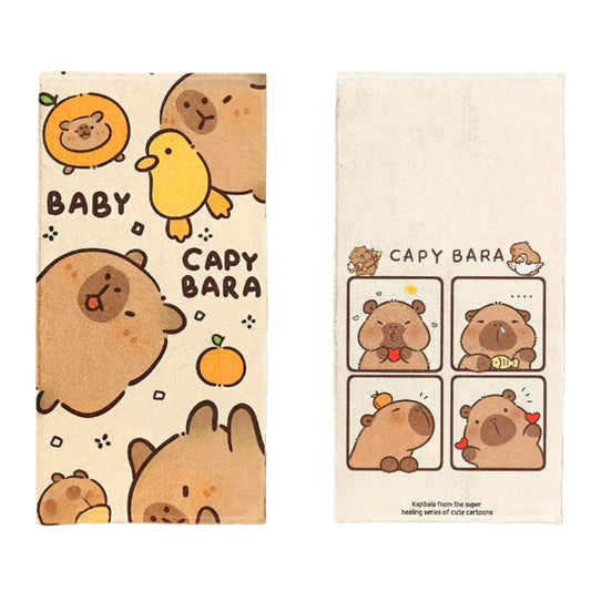2PCS Children's Facial Towel, Kids Washcloth Towels, Cotton Kids Face Towels, Cute Kitty dog Hand Towel Set, Children Wash Cloths for Hand Face Shower, 33x 73 CM (Capybara)