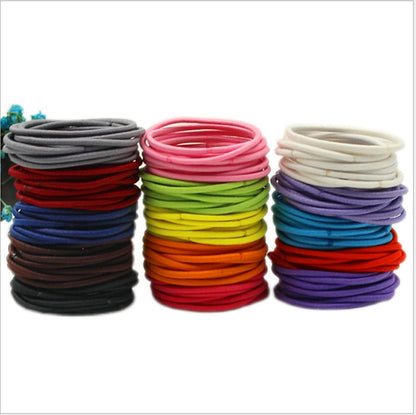 50Pcs Girls Women 2.5mm Thin School Uniform Endless Hair Elastics Bobbles Hair Ties Bands Ponios Ponytail Holders (Orange)