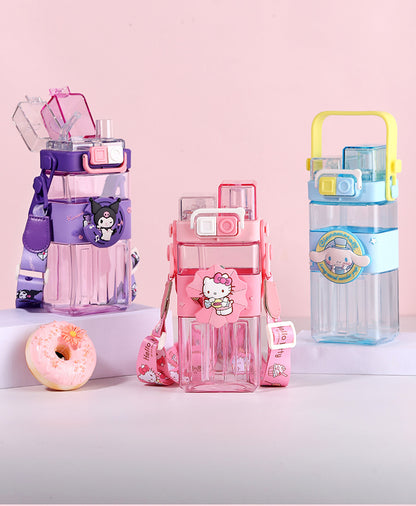 Water Bottle Reusable Kids 510ml PP with Two Lids Leak Proof with straw Lid BPA Free Drinking bottle (Kuromi)