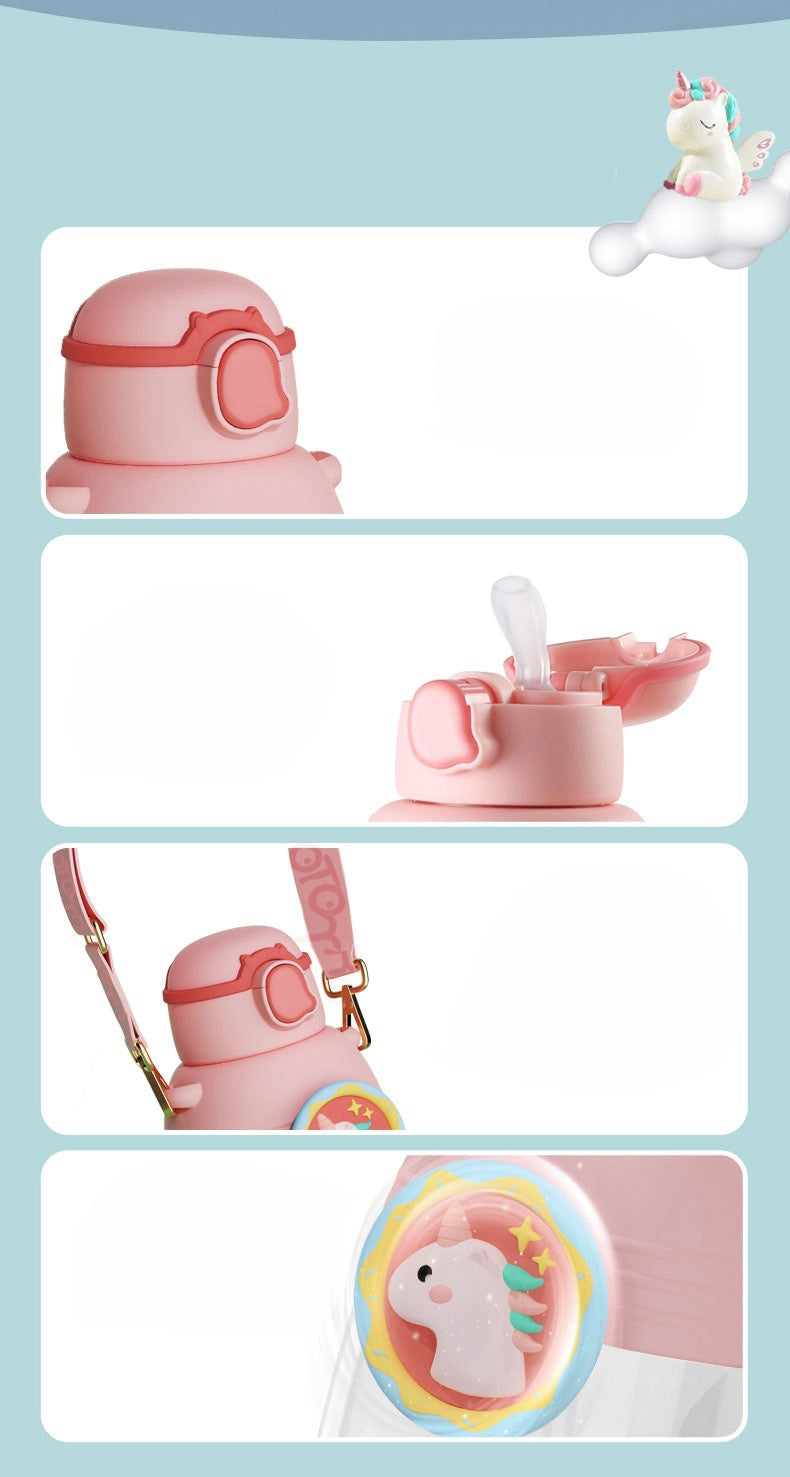 Water Bottle Reusable Kids 520ml PP with Two Lids Leak Proof with straw Lid BPA Free Drinking