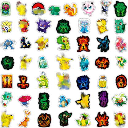 50pcs Princess Aven Superheros Toy Kids Stickers Luggage Laptop Skateboard Waterproof Party Bag Fillers Waterbottle Decal Graffiti Patches(Pikachu)