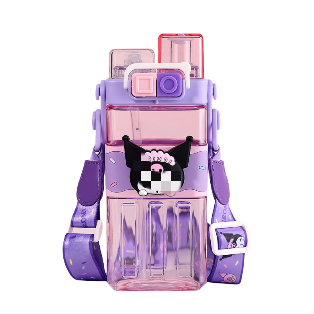 Water Bottle Reusable Kids 510ml PP with Two Lids Leak Proof with straw Lid BPA Free Drinking bottle (Kuromi)