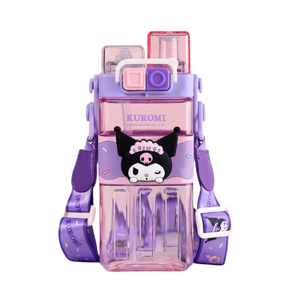 Water Bottle Reusable Kids 520ml PP with Two Lids Leak Proof with straw Lid BPA Free Drinking