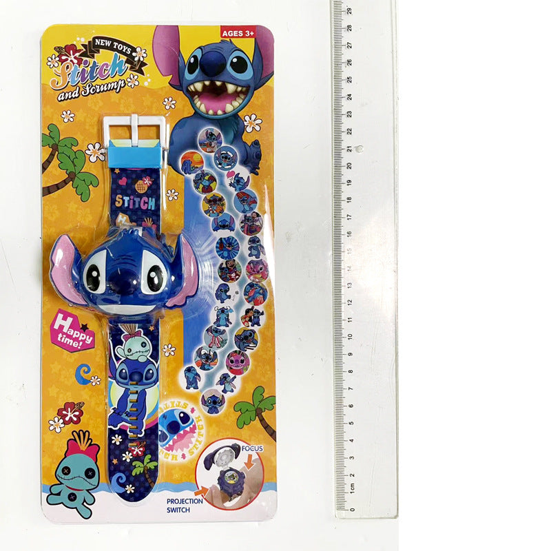 Superhero Robert Watch with 24 Super Projection Cartoon Hero Figurines Princess, Electronic Watch for Boys Girls Projector 3D (Stitch)