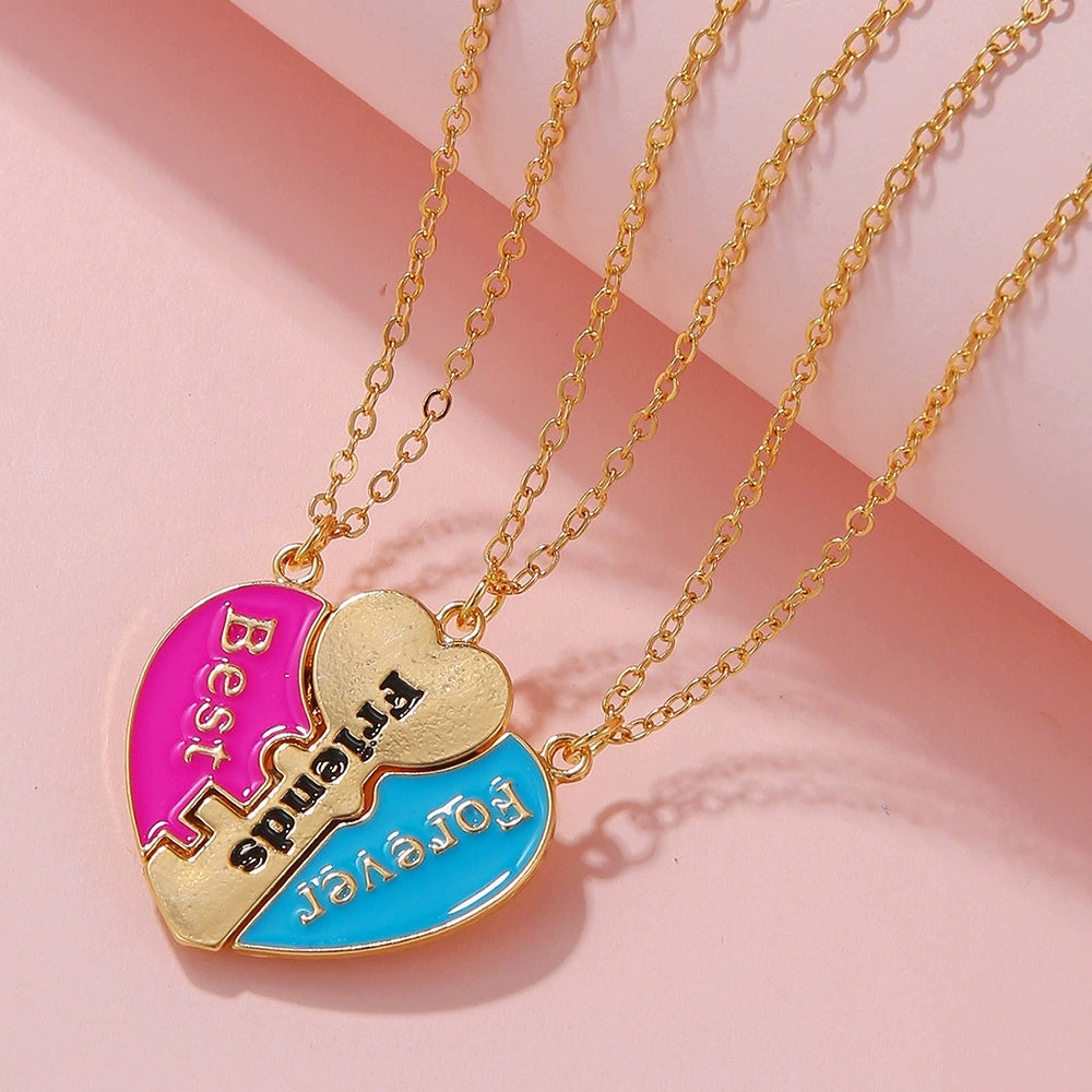 Best Friend Necklace Set, Matching BFF for 2 or 3 Friends, Ideal Friendship Jewelry Gift for Girls, Women, Sisters, Perfect for Birthdays and Special Occasions (Heart 3 Friends)