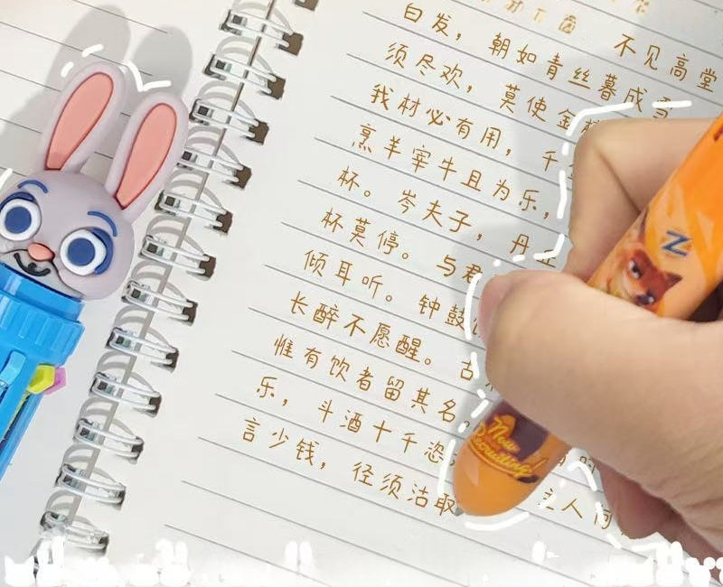 Multicolor teddy bear Pens 0.5mm 10-in-1 Retractable Ballpoint Pens 10 Colors Transparent Barrel Ballpoint Pen for Office Supplies and kids school（Minnie）