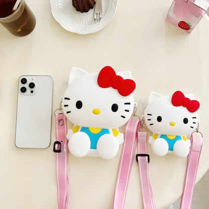 Kids Purse Girls Silicone Mini Children's Coin Purse Cute Cartoon Shoulder Bag Crossbody Bag Accessories Bags Adjustable Strap for Kids Gift Travel Holiday (Kitty)