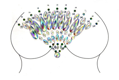 Women Kids 4 Sheets breast body neck Nipple Crystal Glitter Rhinestone Diamond Stickers Art Designs Self Adhesive Gem Festival Makeup Temporary Tattoos for Rave Festival Party